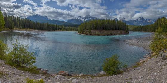 Athabasca River Panorama The Athabasca River seen from Icefields Parkway in Jasper National Park